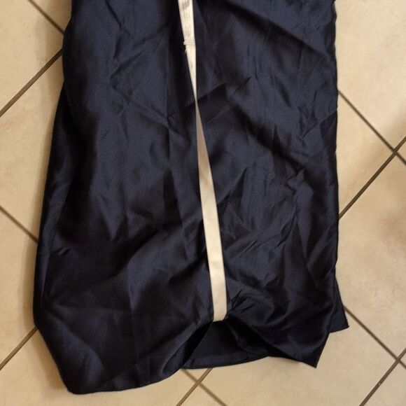 NWT Alfred Sung Satin Fit Flare Maxi Dress Gown Shoulder Bows Midnight Navy 16 - Picture 3 of 11